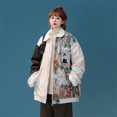 1中性风刺绣拼接翻领羊羔毛大码M-5XL棉服外套女8723P110控148，男装棉衣，星座226-2