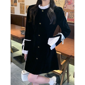黑色小香风丝绒连衣裙女2024春季新款法式名媛高级感精致气质裙子图片