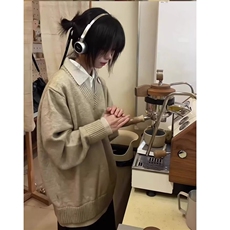 staythenight假两件v领毛衣男女款秋冬慵懒风高级感氛围针织衫，男装针织衫/毛衣，星座1008
