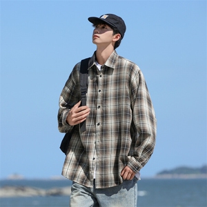 日系cityboy格子长袖衬衫男春秋季美式复古潮流百搭宽松衬衣外套图片