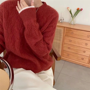 圆领羊毛衫女设计感麻花打底秋冬季显瘦时尚毛衣图片