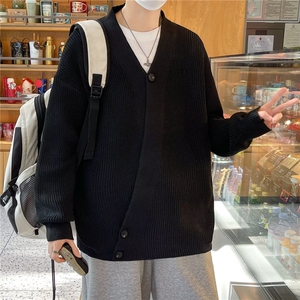 潮复古开衫道袍毛衣男秋冬季纯色V领慵懒设计感B04/P55图片