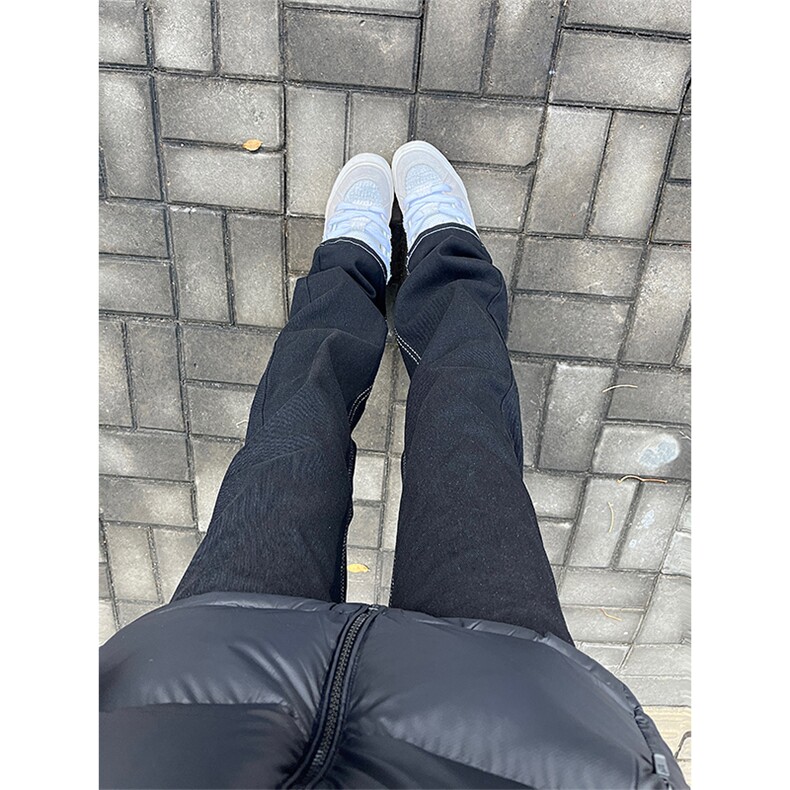 自家图，复古黑色牛仔裤男秋冬微喇叭cleanfit裤子KZA35-P53图片