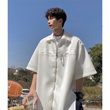 1港风华夫格短袖衬衫大码M-5XL金属纽扣短袖衬衣DCS8769特P35控68，男装T恤，星座226-2