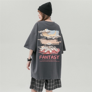 中性风23新款夏季时尚百搭雪山印花宽松短袖T恤T6091P25控38图片