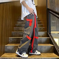 潮牌拼色机能工装裤男宽松街头hiphop裤高街痞帅冲锋裤XU166-P45，男装休闲裤，星座1001-1