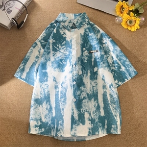 XZ-230-1CS503夏新款平铺简约轻奢风水墨扎染休闲短袖衬衫P45控58图片