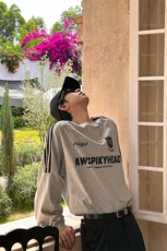 美式复古条纹学院风运动圆领卫衣长袖街头T恤WY78特P42，男装T恤，星座908-1