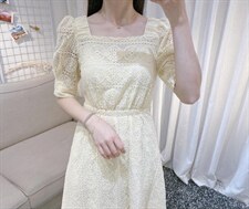 DINOBIENS【现货】夏季新款定制方领蕾丝连衣裙，女装连衣裙，迪诺比亚