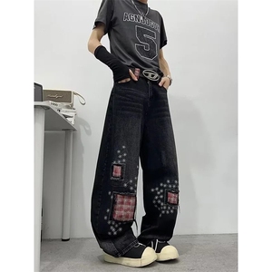 [XZ1112-1]磨破补丁刺绣弯刀牛仔裤男 P52 YW9104图片