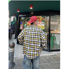 重磅珍珠复古长袖格子衬衫cleanfit廓形休闲设计感痞帅L70166-P46，男装衬衫，星座1008