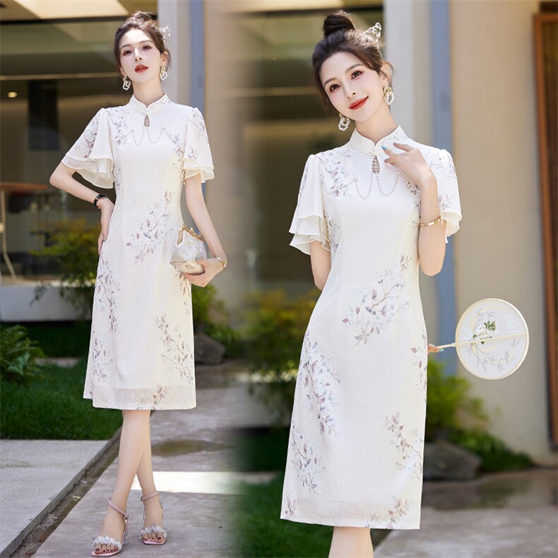 2024年夏季新中式盘扣旗袍重工链子气质连衣裙,女装连衣裙,艾仟回(原伊仟回)