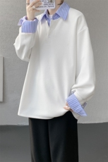M-8XL假两件撞色polo衬衫翻领卫衣亨利领大码长袖上衣WY5117特P45，男装衬衫，电商B238