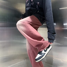 欧美高街vibe裤子男春秋酒红色牛仔裤设计感小众直筒裤~K7036-p48，男装牛仔裤，星座601-2