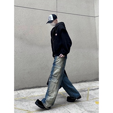 B221美式ins高街重工艺宽松做旧工装牛仔裤子LK23143-P80控108，男装牛仔裤，电商B221