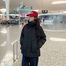 现货小个子简约棉衣抽绳连帽领子保暖女厚2024年棉服外套，女装棉衣/棉服，冬木谷雨