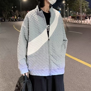 撞色立领拉链开衫针织外套男休闲长袖毛衣秋冬ins男装上衣薄外穿图片