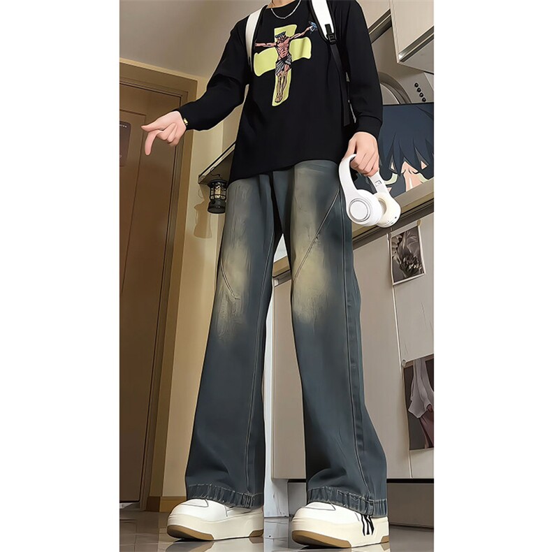 加长水洗做旧牛仔裤男款秋冬季加绒加厚美式复古裤子潮牌KZ005P60,男装牛仔裤,电商B312
