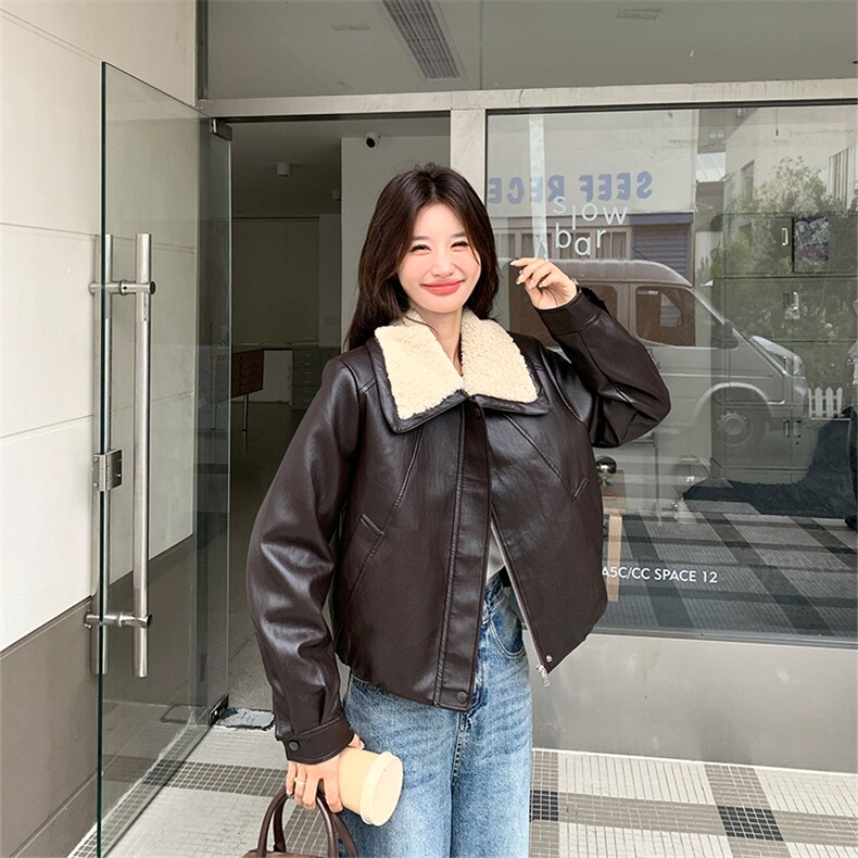 【新品】翻领皮衣夹克洋气PU皮白鸭绒羽绒服5153-P220-K328,女装羽绒服,2C126