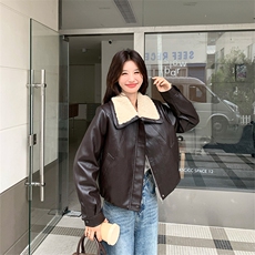 【新品】翻领皮衣夹克洋气PU皮白鸭绒羽绒服5153-P220-K328，女装羽绒服，2C126