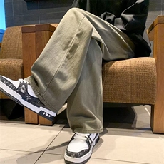 秋冬加厚橄榄绿休闲裤潮牌直筒阔腿美式复古牛仔裤男裤K5564-P45，男装休闲裤，星座512-2