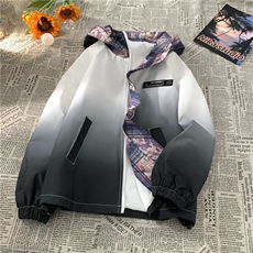 XZ230-1JK22新款宽松百搭扎染渐变格子休闲假俩件连帽夹克P78控98，男装夹克，星座230-1