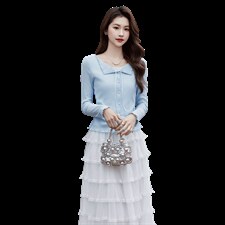 现货2026年春季气质优雅时尚潮流通用女针织衫上衣蕾丝连衣裙套装，女装套装/套裙，奋斗女王