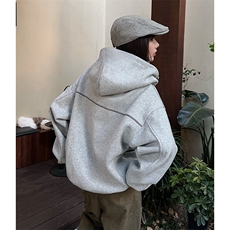 抖音得物高品质秋冬美式高街重磅结构辑明线纹理连帽卫衣外套W111，男装卫衣，电商A486