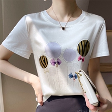 重磅真丝t恤女短袖印花桑蚕丝白色圆领小衫2024夏装半袖短款上衣，女装T恤，兴泰羊绒