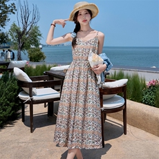 2025夏季新品波西米亚度假风蕾丝花边连衣裙+牛仔短袖两件套，女装连衣裙，1C078