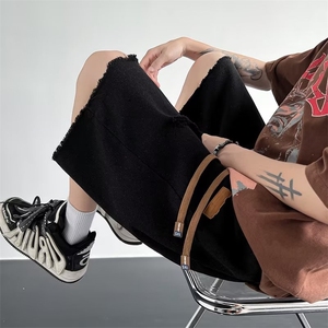 牛仔短裤男美式vibe潮牌做旧破洞毛边宽松阔腿五分中裤ND589-P36图片