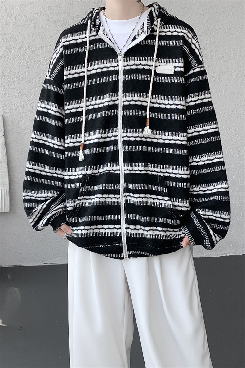 8XL-M潮情侣美式磨毛编织条纹针织衫卫衣宽松拉链外套WY30P88,男装针织衫/毛衣,电商D206-1