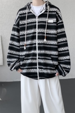 8XL-M潮情侣美式磨毛编织条纹针织衫卫衣宽松拉链外套WY30P88，男装针织衫/毛衣，电商D206-1