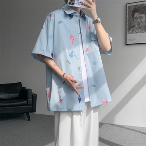 CS1141-特P35 控68 花衬衫男短袖夏季休闲薄款冰丝半袖宽松大码图片