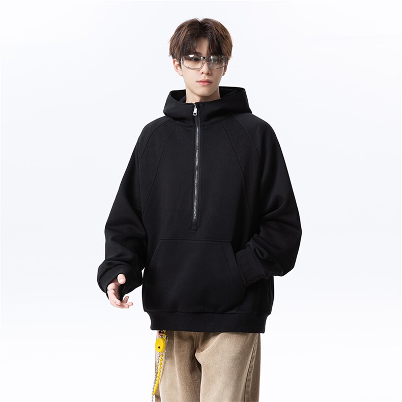 美式高街连帽卫衣男2025新款宽松半拉链帽衫外套W4688-特价P48,男装卫衣,电商A007