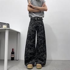 美式高街迷彩工装牛仔裤男新款高腰显瘦垂感直筒裤HG86P43，男装牛仔裤，星座1013-1