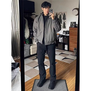 抖音得物 美式潮休闲夹克春季立领纯色复古工装加厚棉服外套AMY01图片