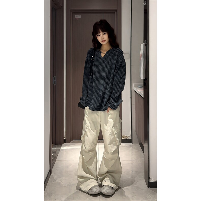 美式高街千鸟格子长袖T恤男女亨利V领英伦雅痞休闲宽松长袖打底衫,男装T恤,电商A443