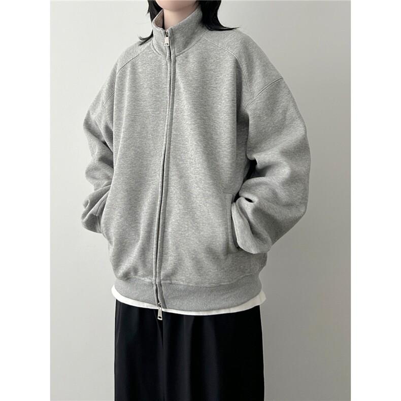 日系复古纯色开衫卫衣男女重磅宽松休闲立领短外套WY511-P66,女装短外套,星座208-5