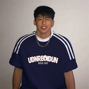 夏季美式高街重磅纯棉三条杠织带撞色男女短袖T恤ZD361-特P30图片