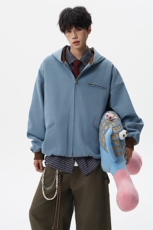 8XL-M美式复古撞色连帽水洗夹克男高级感做旧情侣外套JK1327P88，男装夹克，电商D206-1