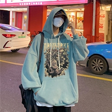 新款秋冬港风宽松连帽套头卫衣X5663-常规P70控88-加绒P80控98，男装卫衣，电商A061-1