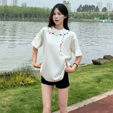 万针全刺绣工艺抖音得物高品质260克重磅纯棉双纱美式高街短袖T恤，男装T恤，电商A486-1