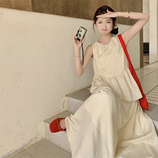 【现货】清冷感禅意仿天丝珍珠领背心2件套8811-P125-K175，女装连衣裙，2C317A