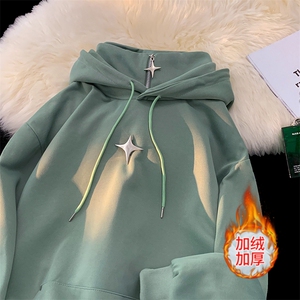 美式高街加绒外套高领连帽卫衣男女潮牌百搭休闲上衣服图片