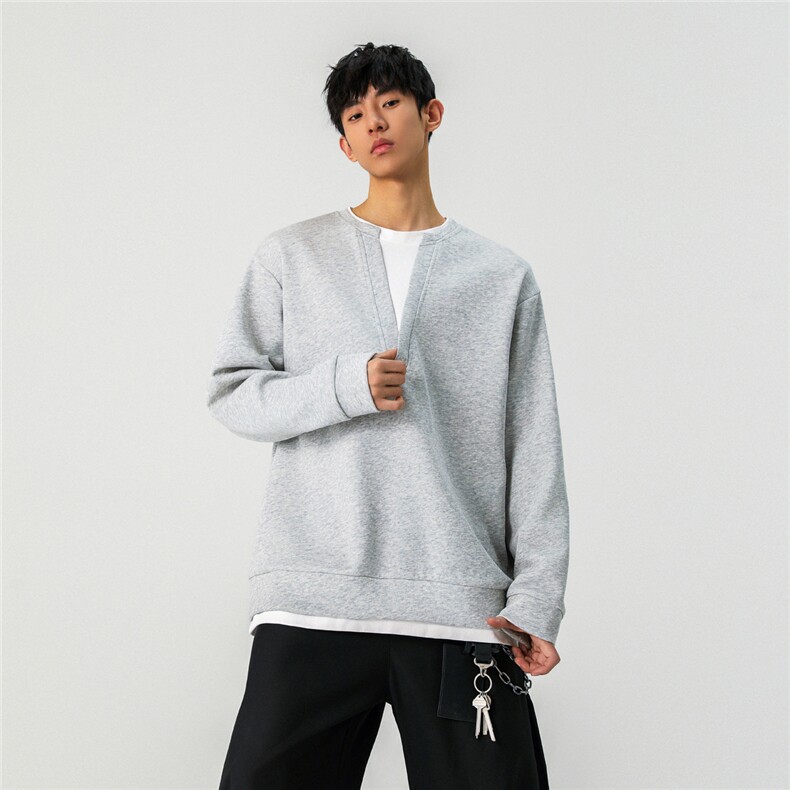 假两件卫衣大V领长TXZ514-824-P48灰控78，男装卫衣，星座514