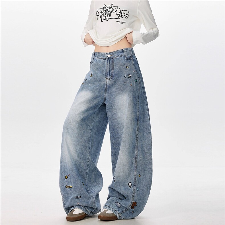 N1260-P56原版钉珠卡通刺绣弯刀牛仔裤，男装牛仔裤，电商B323A