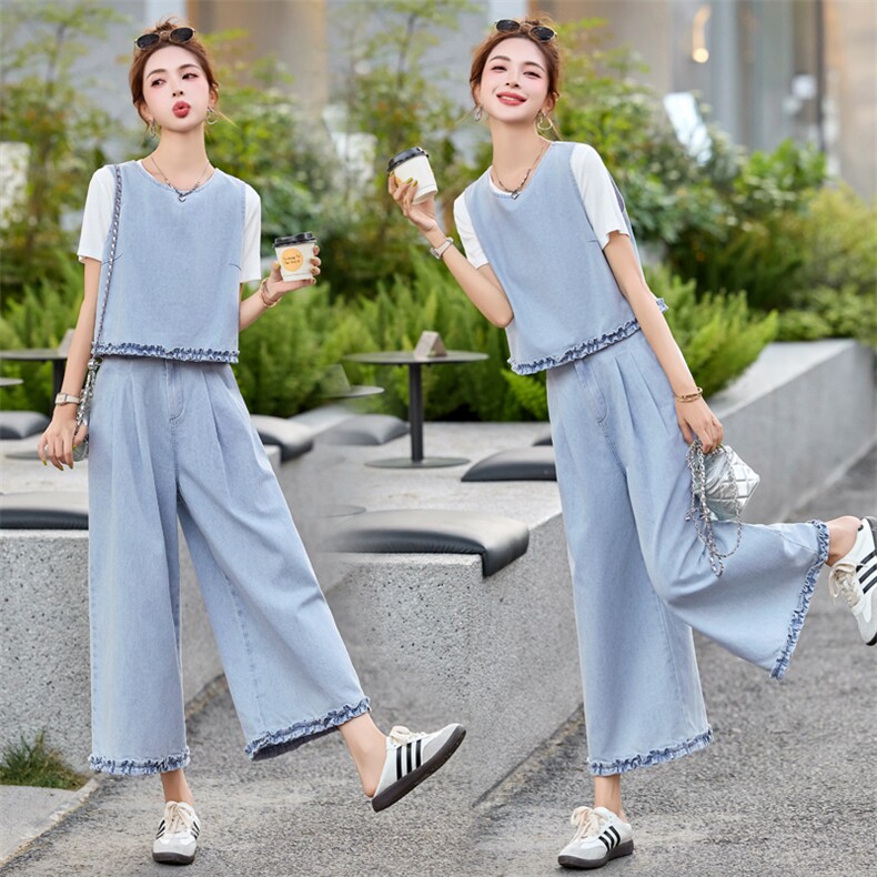 欧货休闲小香风马甲牛仔套装女2025夏季超火洋气减龄九分裤三件套，女装套装/套裙，瑶迪依秀