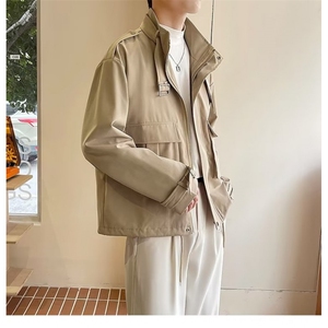 男士外套春秋季新款韩版宽松潮流假两件翻领复古工装夹克  F02图片