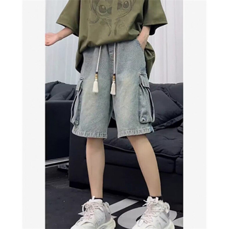 复古大口袋工装牛仔短裤男夏季新中式裤子宽松阔腿五分裤N5188,男装牛仔裤,星座1116A（原606A-3）